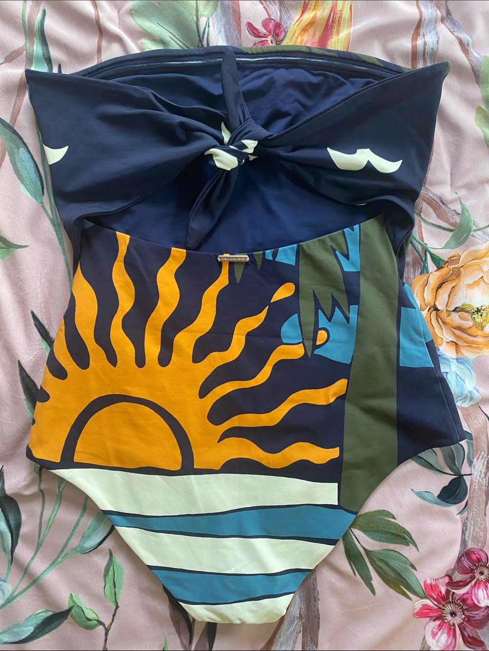 Women’s Cala de La Cruz Anthropologie Blue & Yellow Sun Print One-Piece Swimsuit - Picture 3 of 4